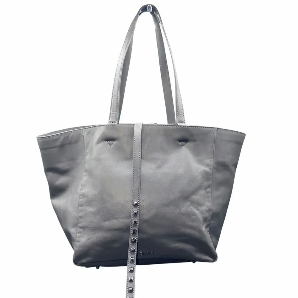 DKNY Gray Leather Studded Tote Shoulder Bag Large